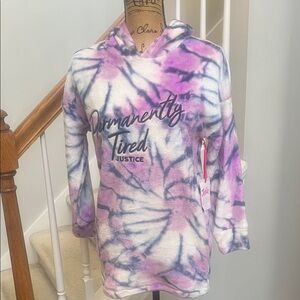 NWT Justice Purple and White Tie-Dye Sweatshirt PJ Top (M)